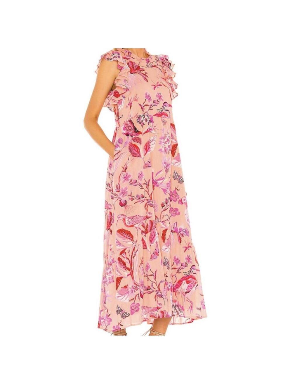 Banjanan pink floral hanna maxi dress with ruffle sleeves and tie back. Size S - Picture 3 of 7